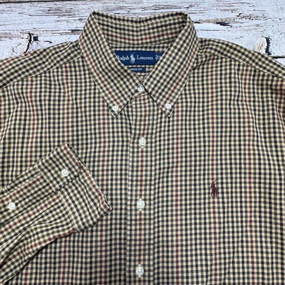 Ralph Lauren Brown Gingham Button Down Shirt Men's XL Classic Fit 100% Cotton